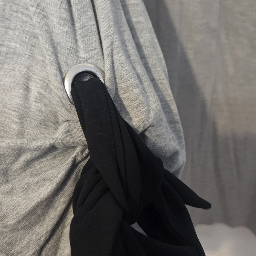 Ann Taylor Factory LARGE Gray Long Sleeve Top with Black Bow Accent On Arms